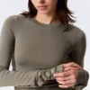 Slim Long-Sleeved Press Stud Top – Dusty Grey Slim Long-Sleeved Press Stud Top – Dusty Grey