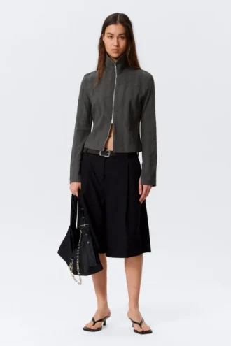 Slim Long-Sleeved Zip Shirt – Dark Grey Slim Long-Sleeved Zip Shirt – Dark Grey