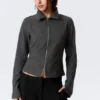 Slim Long-Sleeved Zip Shirt – Dark Grey Melange Slim Long-Sleeved Zip Shirt – Dark Grey Melange