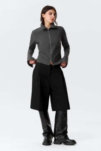 Slim Long-Sleeved Zip Shirt – Dark Grey Melange Slim Long-Sleeved Zip Shirt – Dark Grey Melange