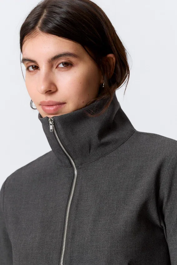 Slim Long-Sleeved Zip Shirt – Dark Grey Melange Slim Long-Sleeved Zip Shirt – Dark Grey Melange