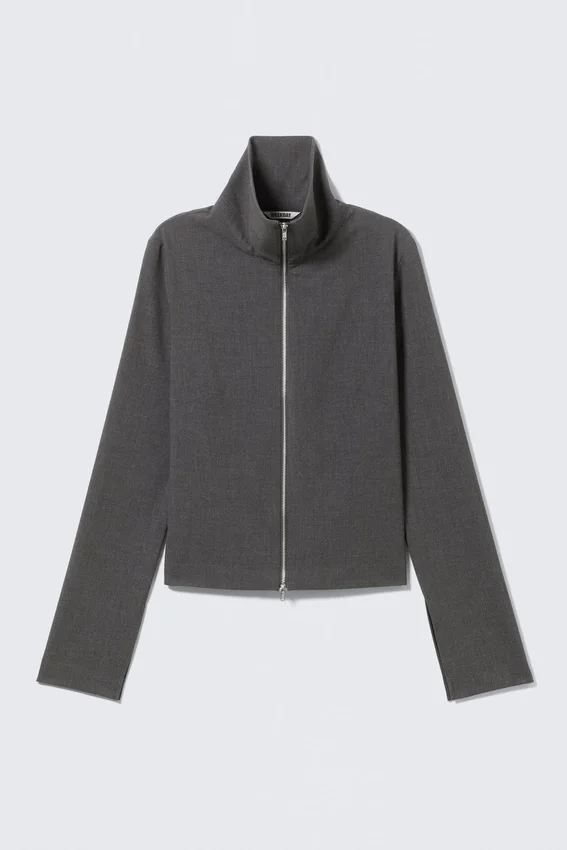 Slim Long-Sleeved Zip Shirt – Dark Grey Melange Slim Long-Sleeved Zip Shirt – Dark Grey Melange