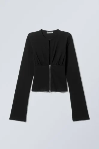 Slim Long-Sleeved Zip Top – Black