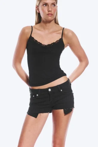 Slim Low Rise Denim Hotpants – Ink Black – Black