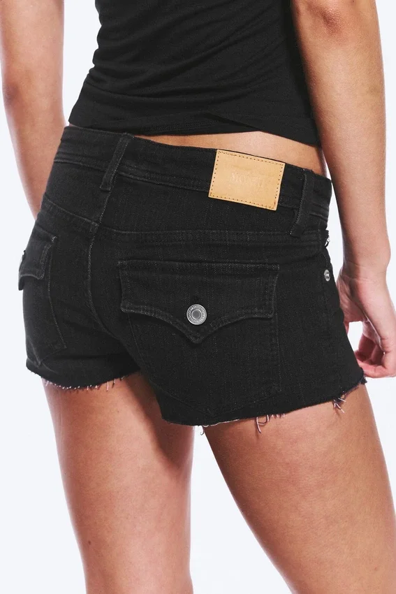 Slim Low Rise Denim Hotpants – Ink Black – Black Slim Low Rise Denim Hotpants – Ink Black – Black