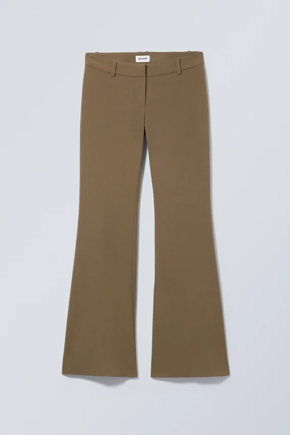 Slim Low Waist Flared Suit Trousers – Khaki Green Slim Low Waist Flared Suit Trousers – Khaki Green