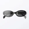 Slim Oval Tinted Sunglasses – Black – Black Lenses