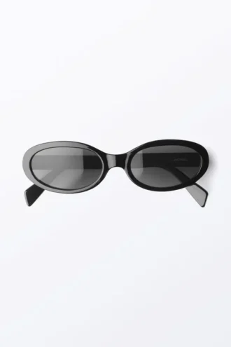 Slim Oval Tinted Sunglasses – Black – Black Lenses