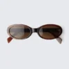 Slim Oval Tinted Sunglasses – Dark Brown – Brown Lenses