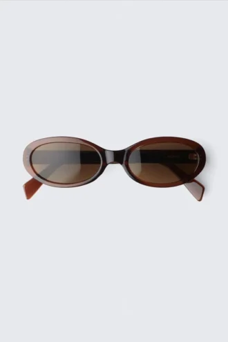 Slim Oval Tinted Sunglasses – Dark Brown – Brown Lenses