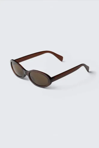 Slim Oval Tinted Sunglasses – Dark Brown – Brown Lenses
