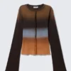 Slim Printed Long-Sleeved Top – Dark Brown Gradient Slim Printed Long-Sleeved Top – Dark Brown Gradient
