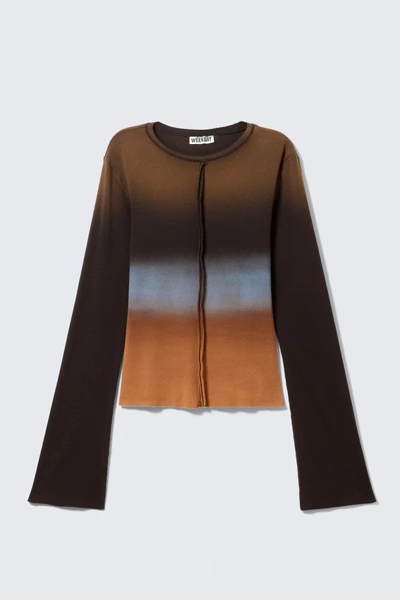 Slim Printed Long-Sleeved Top – Dark Brown Gradient Slim Printed Long-Sleeved Top – Dark Brown Gradient