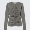 Slim Ruched Button-Front Cardigan – Dark Grey Slim Ruched Button-Front Cardigan – Dark Grey