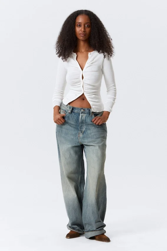 Slim Ruched Button-Front Cardigan – Off-White Slim Ruched Button-Front Cardigan – Off-White