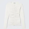 Slim Ruched Button-Front Cardigan – Off-White Slim Ruched Button-Front Cardigan – Off-White