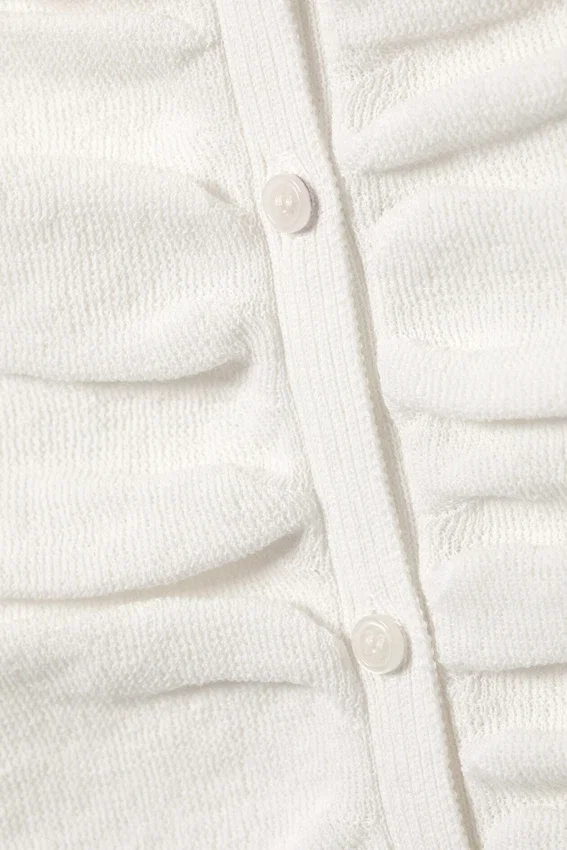 Slim Ruched Button-Front Cardigan – Off-White Slim Ruched Button-Front Cardigan – Off-White