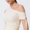 Slim Ruched Off-Shoulder Top – Off-White Slim Ruched Off-Shoulder Top – Off-White