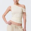Slim Ruched Off-Shoulder Top – Off-White Slim Ruched Off-Shoulder Top – Off-White