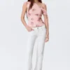 Slim Ruched Off-Shoulder Top – Pink – Floral Slim Ruched Off-Shoulder Top – Pink – Floral