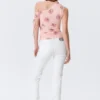 Slim Ruched Off-Shoulder Top – Pink – Floral Slim Ruched Off-Shoulder Top – Pink – Floral