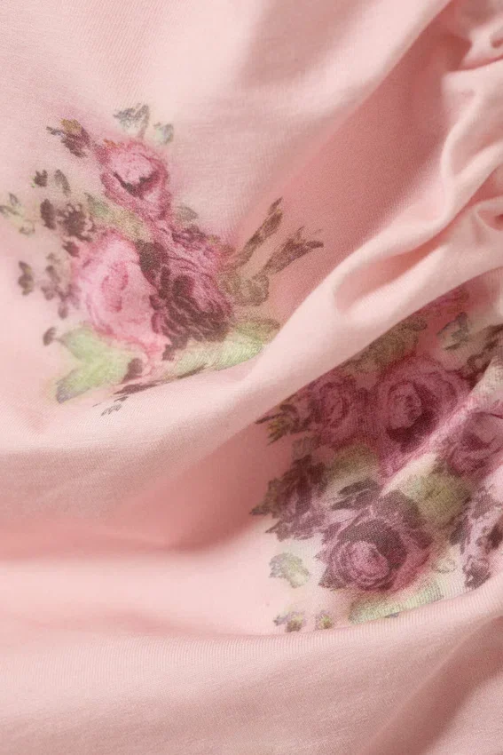 Slim Ruched Off-Shoulder Top – Pink – Floral Slim Ruched Off-Shoulder Top – Pink – Floral