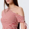 Slim Ruched Off-Shoulder Top – Red/White Stripe Slim Ruched Off-Shoulder Top – Red/White Stripe