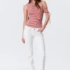 Slim Ruched Off-Shoulder Top – Red/White Stripe Slim Ruched Off-Shoulder Top – Red/White Stripe