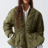 Slim Ruched Peplum Bomber Jacket – Khaki Green Slim Ruched Peplum Bomber Jacket – Khaki Green