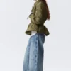 Slim Ruched Peplum Bomber Jacket – Khaki Green Slim Ruched Peplum Bomber Jacket – Khaki Green