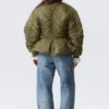 Slim Ruched Peplum Bomber Jacket – Khaki Green Slim Ruched Peplum Bomber Jacket – Khaki Green