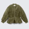 Slim Ruched Peplum Bomber Jacket – Khaki Green Slim Ruched Peplum Bomber Jacket – Khaki Green