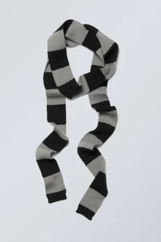 Slim Scarf – Black & Grey Stripes Slim Scarf – Black & Grey Stripes