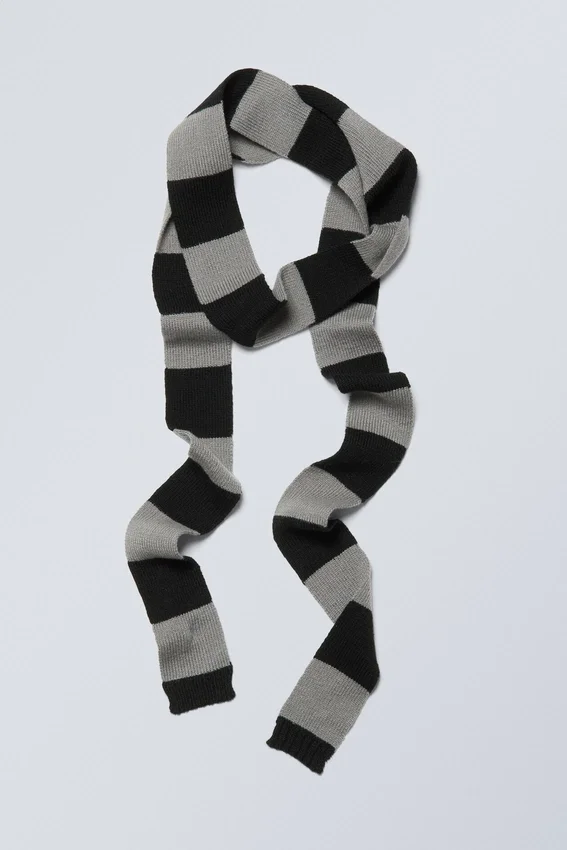Slim Scarf – Black & Grey Stripes Slim Scarf – Black & Grey Stripes