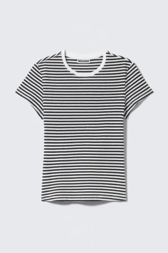 Slim Short-Sleeved Cotton T-Shirt – Black & White Stripe