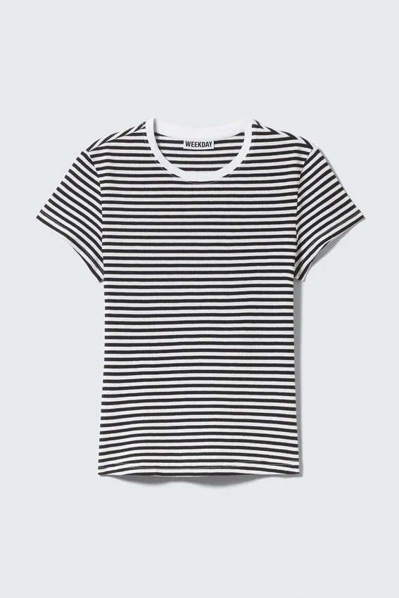 Slim Short-Sleeved Cotton T-Shirt – Black & White Stripe Slim Short-Sleeved Cotton T-Shirt – Black & White Stripe
