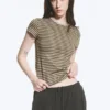 Slim Short-Sleeved Cotton T-Shirt – Dark & Light Mole Stripes Slim Short-Sleeved Cotton T-Shirt – Dark & Light Mole Stripes