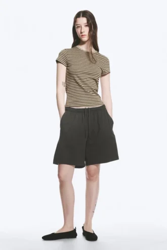 Slim Short-Sleeved Cotton T-Shirt – Dark & Light Mole Stripes