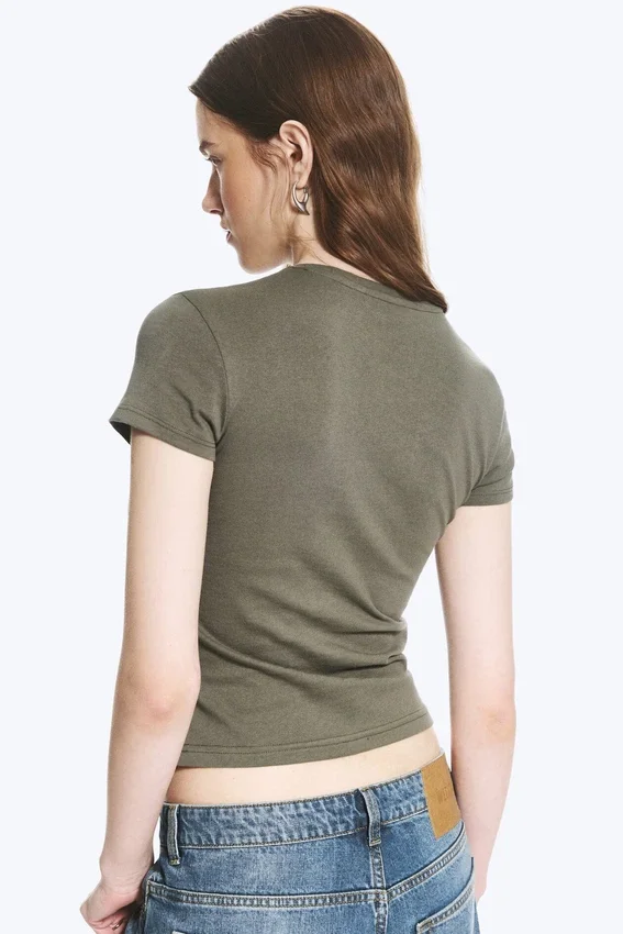 Slim Short-Sleeved Cotton T-Shirt – Dusty Khaki Green Slim Short-Sleeved Cotton T-Shirt – Dusty Khaki Green