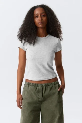 Slim Short-Sleeved Cotton T-Shirt – Grey Melange