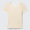 Slim Short-Sleeved Open-Back Top – Beige – White Binding Slim Short-Sleeved Open-Back Top – Beige – White Binding