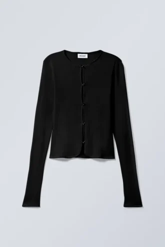 Slim Single-Breasted Cardigan – Black