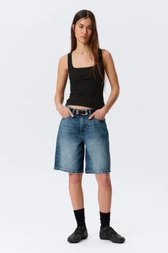 Slim Square Neck Ribbed Tank Top – Black