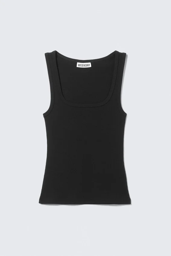 Slim Square Neck Ribbed Tank Top – Black Slim Square Neck Ribbed Tank Top – Black