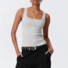 Slim Square Neck Ribbed Tank Top – Grey Melange Slim Square Neck Ribbed Tank Top – Grey Melange