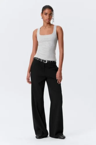 Slim Square Neck Ribbed Tank Top – Grey Melange