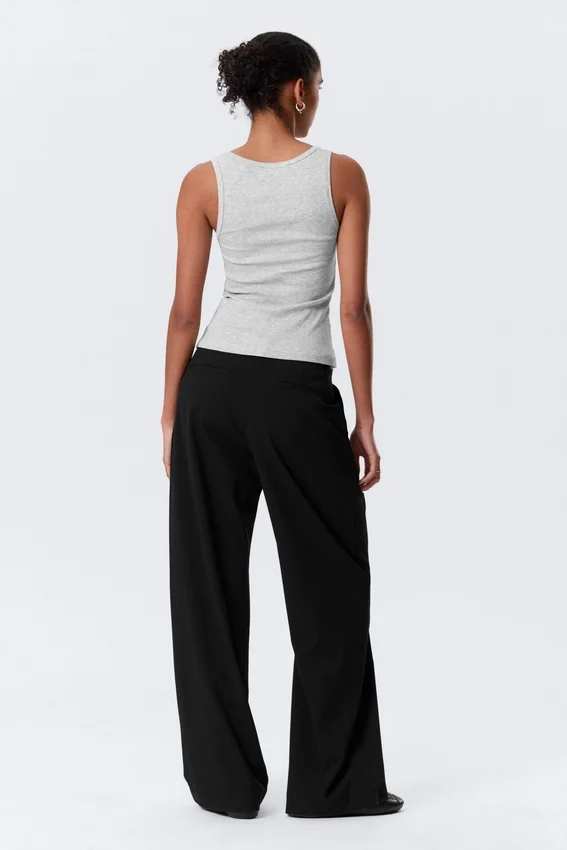 Slim Square Neck Ribbed Tank Top – Grey Melange Slim Square Neck Ribbed Tank Top – Grey Melange