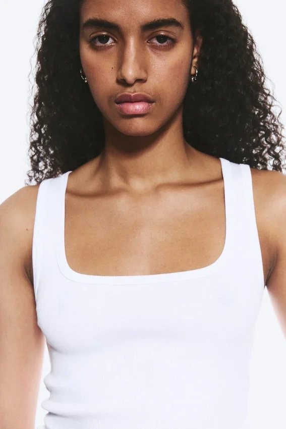 Slim Square Neck Ribbed Tank Top – White Slim Square Neck Ribbed Tank Top – White