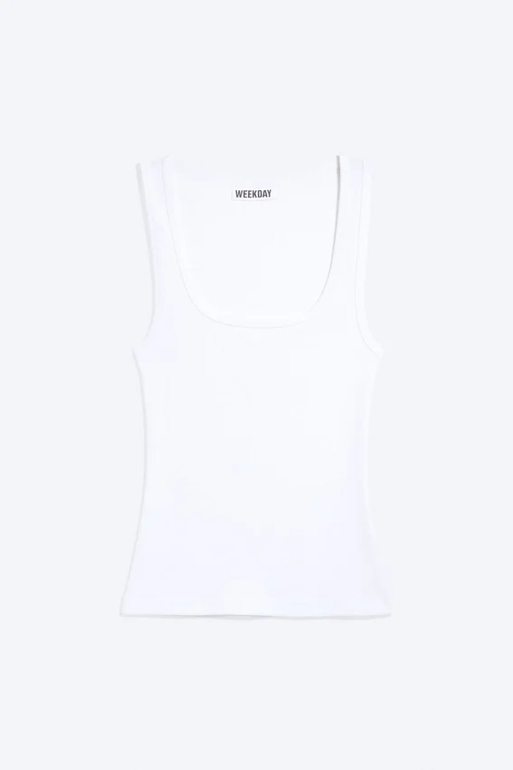 Slim Square Neck Ribbed Tank Top – White Slim Square Neck Ribbed Tank Top – White