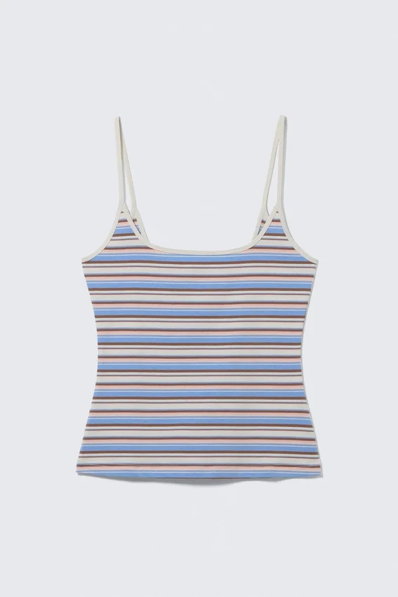 Slim Strap Tank Top – Blue/Pink Multistripe Slim Strap Tank Top – Blue/Pink Multistripe